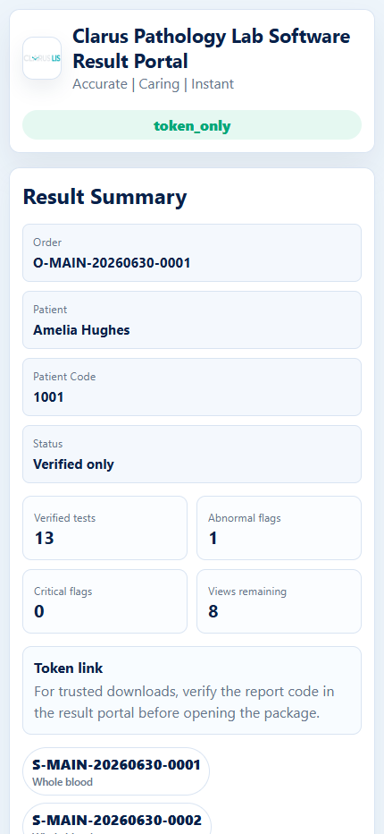 Harbor Diagnostics patient results portal mobile screenshot